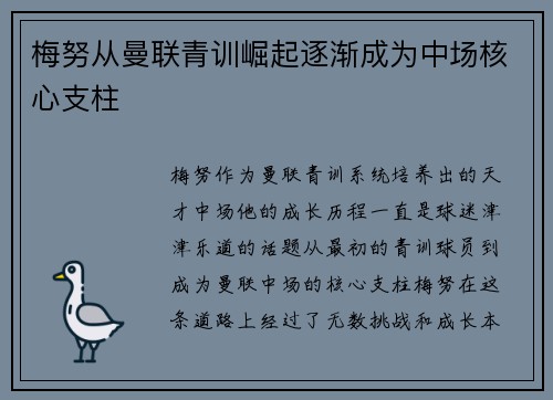 梅努从曼联青训崛起逐渐成为中场核心支柱 梅努从曼联青训崛起逐渐成为中场核心支柱